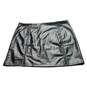 Simlu Womens 3XL Black Chic Faux Leather Fron Lower Slit Mini Skirt NWT